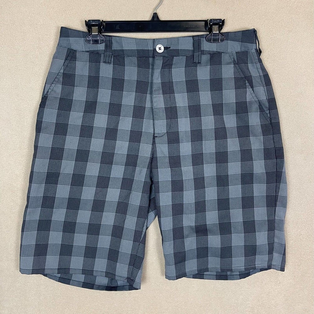 Travis Mathew Golf Shorts Mens 34 Gray Checkered Mid Rise Regular Fit Pockets